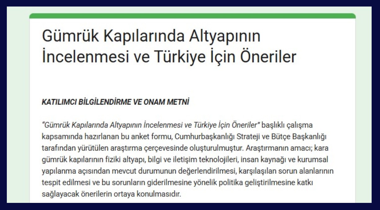 Strateji ve Bütçe Başkanlığı Sektörler ve Kamu Yatırımları Gen.Müd.’nün “Gümrük Kapılarında Altyapının İncelenmesi ve Türkiye İçin Öneriler Konulu Çalışma” konulu yazısı...